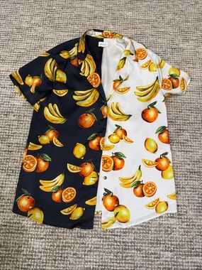 Song of Style Two-Tone Tropical Fruit Print Button-Up Shirt - White & Black